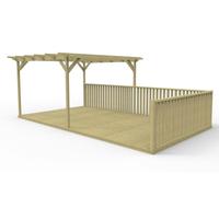 Arbor Garden Solutions Rectangular Pergola And Decking Kit With Balustrade V.7 - Natural (Light Green) - 3m x 4.8m