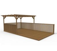 Arbor Garden Solutions Rectangular Pergola And Decking Kit With Balustrade V.9, 2.4M X 3M, Rustic Brown Finish