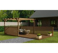 Arbor Garden Solutions Rectangular Pergola And Decking Kit With Balustrade V.9 - Natural (Light Green) - 3m x 4.8m