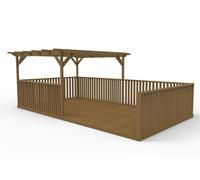 Arbor Garden Solutions Rectangular Pergola and Decking Kit With Balustrades V.10 - Rustic Brown - 3m x 3.6m