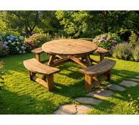 Arbor Garden Solutions Round Picnic Table, Meadow Circular Table 180Cm (Rustic Brown Finish)