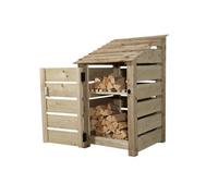 Arbor Garden Solutions Slatted Wooden Log Store With Door And Kindling Shelf W-79Cm, H-126Cm, D-88Cm - Natural (Light Green) Finish