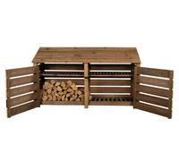 Arbor Garden Solutions Slatted Wooden Log Store with Doors and Shelf W-227cm, H-126cm or 180cm, D-88cm - Brown Finish - Included Expert Assembly - 126cm