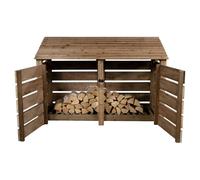 Arbor Garden Solutions Slatted Wooden Log Store with Doors W-187cm, H-126cm or 180cm, D-88cm - Brown Finish - Included Expert Assembly - 126cm