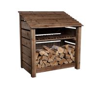 Arbor Garden Solutions Slatted Wooden Log Store With Kindling Shelf W-119Cm, H-126Cm, D-88Cm - Brown Finish