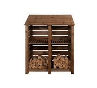 Arbor Garden Solutions Slatted Wooden Log Store with Shelf W-146cm, H-126cm or 180cm, D-88cm - Brown Finish - Without expert assembly - 180cm