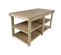Arbor Garden Solutions Static Extra Deep 3ft Workbench with Double Shelves - Eucalyptus Plywood Top - Garage Island & Fabric Cutting Table (180cm / 6ft Length)