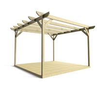 Arbor Garden Solutions Timber Pergola And Decking Complete Diy Kit, Chamfered Design (3M X 3M, Light Green (Natural) Finish)