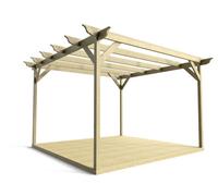 Arbor Garden Solutions Timber Pergola And Decking Complete Diy Kit, Longhorn Design (4.2M X 4.2M, Light Green (Natural) Finish)