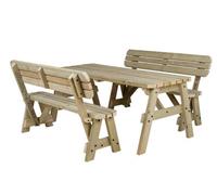 Arbor Garden Solutions Victoria Compact Wooden Picnic Bench And Table Set, Rounded Outdoor Dining Set With Backrest (5Ft, Natural Finish)
