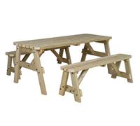 Arbor Garden Solutions Victoria Rounded Space Saving Picnic Table Benches Set (5Ft, Natural Finish)