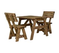 Arbor Garden Solutions Victoria Space Saving Picnic Table and Benches Set With Backrest - Rustic Finish - Included assembly - 120cm