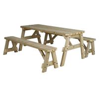 Arbor Garden Solutions Victoria Wooden Picnic Bench And Table Set, Rounded Outdoor Dining Set (5Ft, Natural Finish)