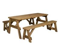 Arbor Garden Solutions Victoria Wooden Picnic Bench And Table Set, Rounded Outdoor Dining Set (5Ft, Rustic Brown)