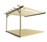 Arbor Garden Solutions Wall Mounted Pergola And Decking Complete Diy Kit, Chamfered Design (2.4M X 2.4M, Light Green (Natural) Finish)