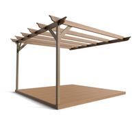 Arbor Garden Solutions Wall Mounted Pergola And Decking Complete Diy Kit, Longhorn Design (2.4M X 2.4M, Rustic Brown Finish)