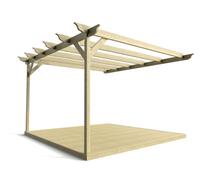Arbor Garden Solutions Wall Mounted Pergola And Decking Complete Diy Kit, Longhorn Design (3.6M X 3.6M, Light Green (Natural) Finish)
