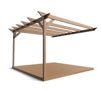 Arbor Garden Solutions Wall Mounted Pergola And Decking Complete Diy Kit, Orchid Design (2.4M X 2.4M, Rustic Brown Finish)