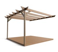 Arbor Garden Solutions Wall Mounted Pergola And Decking Complete Diy Kit, Ovolo Design (4.2M X 4.2M, Rustic Brown Finish)