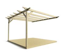 Arbor Garden Solutions Wall Mounted Pergola And Decking Complete Diy Kit, Sculpted Design (3.6M X 3.6M, Light Green (Natural) Finish)