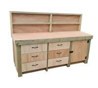 Arbor Garden Solutions Wooden Eucalyptus hardwood top workbench, cabinet with lockable cupboard (V.3) with back - Included assembly - 120cm