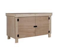 Arbor Garden Solutions Wooden Eucalyptus Ply Workbench With Lockable Cupboard - Garage Work Table (Double Shelf, 4ft)