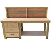 Arbor Garden Solutions Wooden Eucalyptus top tool cabinet workbench with storage shelf (V.7) with back panel - Without expert assembly - 240cm