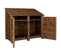 Arbor Garden Solutions Wooden Log Store With Door And Kindling Shelf W-146Cm, H-126Cm, D-88Cm - Brown Finish