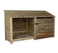 Arbor Garden Solutions Wooden Tool And Log Store, Garden Storage W-227Cm, H-126, D-88Cm - Natural (Light Green) Finish