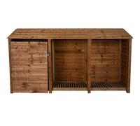 Arbor Garden Solutions Wooden Tool And Log Store, Garden Storage W-335Cm, H-180Cm, D-88Cm - Brown Finish