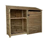 Arbor Garden Solutions Wooden Tool And Log Store, Garden Storage With Shelf W-227Cm, H-180Cm, D-88Cm - Natural (Light Green) Finish