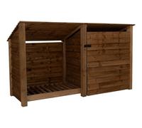 Arbor Garden Solutions Wooden Tool And Log Store (Roof Sloping Back), Garden Storage W-227Cm, H-126, D-88Cm - Brown Finish