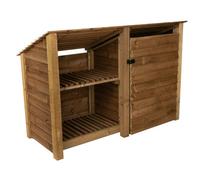 Arbor Garden Solutions Wooden Tool And Log Store (Roof Sloping Back), Garden Storage With Shelf W-187Cm, H-126, D-88Cm - Brown Finish