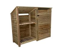 Arbor Garden Solutions Wooden Tool And Log Store (Roof Sloping Back), Garden Storage With Shelf W-227Cm, H-180Cm, D-88Cm - Natural (Light Green) Finish