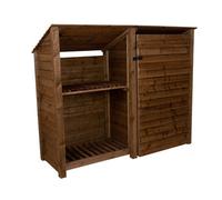 Arbor Garden Solutions Wooden Tool And Log Store (Roof Sloping Back), Garden Storage With Shelf W-227Cm, H-180Cm, D-88Cm - Brown Finish