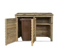 Arbor Garden Solutions Wooden Wheelie Bin Store (Double, Light Green (Natural), With Recycling Shelf)