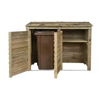 Arbor Garden Solutions Wooden Wheelie Bin Store, Natural Finish - With Shelf - Without expert assembly - Double