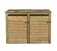 Arbor Garden Solutions Wooden Wheelie Bin Store, Natural Finish - Without Shelf - With Expert Assembly - Double