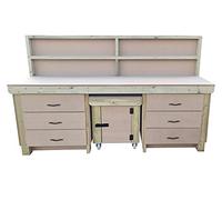 Arbor Garden Solutions Wooden Workbench 18mm MDF Top With Drawers and Functional Movable Lockable Cupboard - Back Panel (7ft)