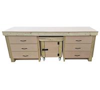 Arbor Garden Solutions Wooden Workbench 18mm MDF Top With Drawers and Functional Movable Lockable Cupboard (7ft)