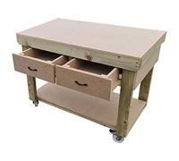 Arbor Garden Solutions Wooden workbench 18mm MDF top with drawers - legs with wheels - industrial heavy-duty garage storage table (V.1) (5ft)