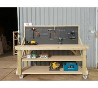 Arbor Garden Solutions Wooden Workbench 18mm MDF Top With Peg Board and Double Shelf - Included assembly - Standard Legs - 127cm