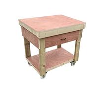 Arbor Garden Solutions Wooden Workbench Eucalyptus Hardwood Top With Drawers and Legs With Lockable Wheels (3ft)