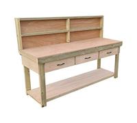 Arbor Garden Solutions Wooden Workbench Eucalyptus Hardwood Top With Drawers and With Back Panel (7ft)