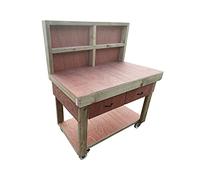 Arbor Garden Solutions Wooden workbench eucalyptus hardwood top with drawers, back panel and lockable wheels (6ft)