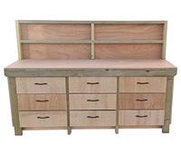 Arbor Garden Solutions Wooden Workbench Tool Cabinet With Back Panel - 18mm Eucalyptus Hardwood Top - Industrial Heavy-Duty Work Table (7ft)