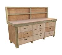 Arbor Garden Solutions Wooden Workbench Tool Cabinet With Back Panel - 18mm Eucalyptus Hardwood Top - Industrial Heavy-Duty Work Table (8ft)