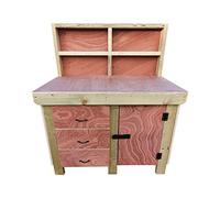 Arbor Garden Solutions Wooden Workbench Tool Cabinet with Lockable Cupboard 18mm Eucalyptus Hardwood Top with Back Panel (5ft)