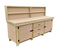 Arbor Garden Solutions Wooden workbench with drawers and double lockable cupboard and back panel - MDF 18mm surface (V.8) (7ft)