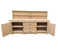 Arbor Garden Solutions Wooden Workbench With Drawers and Double Lockable Cupboard (double shelf) and Back Panel - MDF 18mm Surface (7ft)